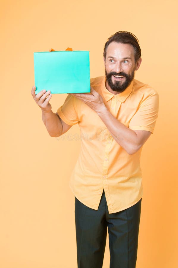 Shopping online. copy space. Mature hipster with beard. Bearded man with shopping bags. Happy holidays. big sale in royalty free stock images