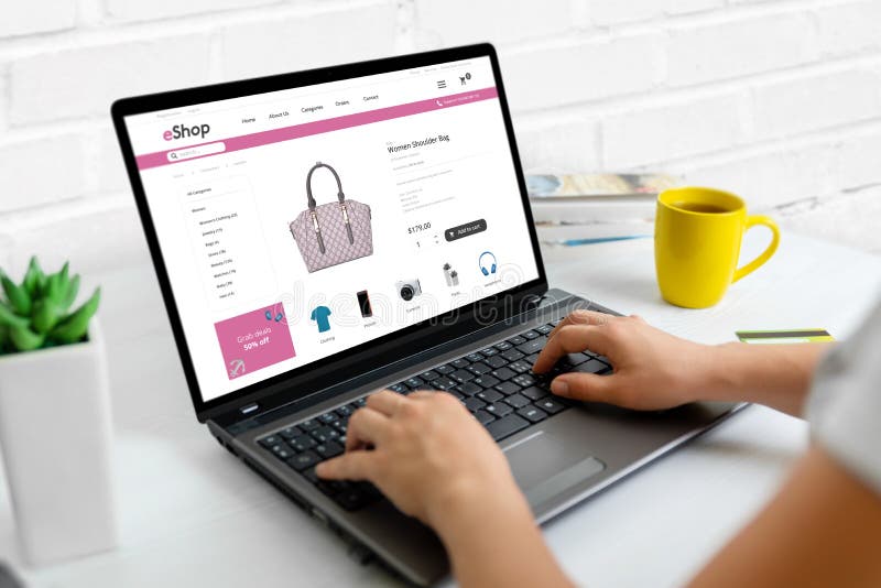 Shopping online through the ecommerce website concept