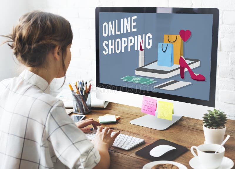 Shopping Online Shopaholics E-Commerce E-Shopping Concept stock photography
