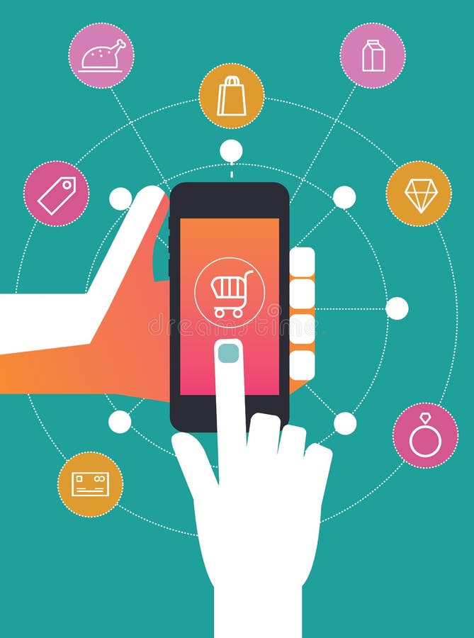 Shopping online on smart phone stock illustration