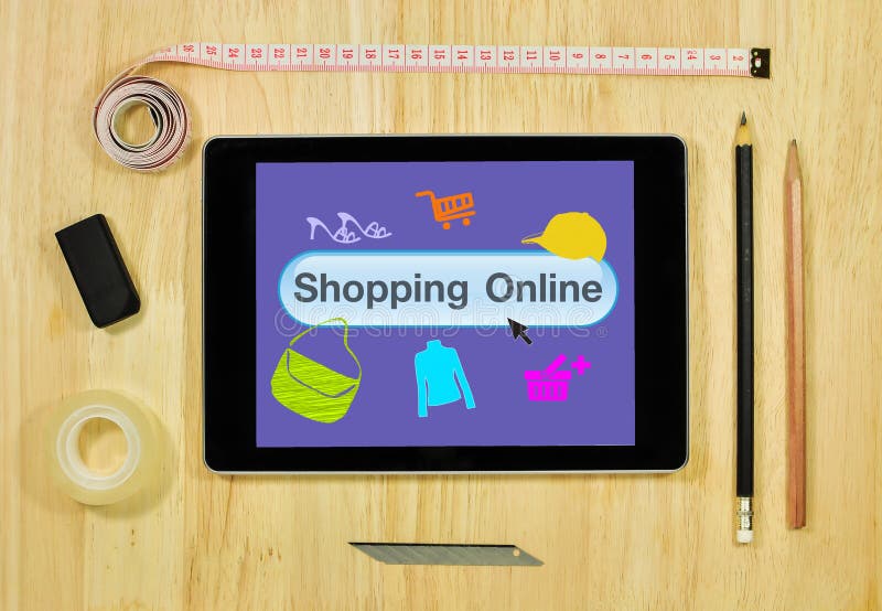 Shopping online on Tablet. stock image. Image of card 50331681