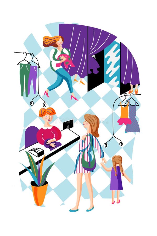 Shopping relax flat vector characters set stock illustration