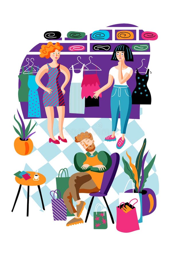 Shopping relax flat vector characters set royalty free illustration