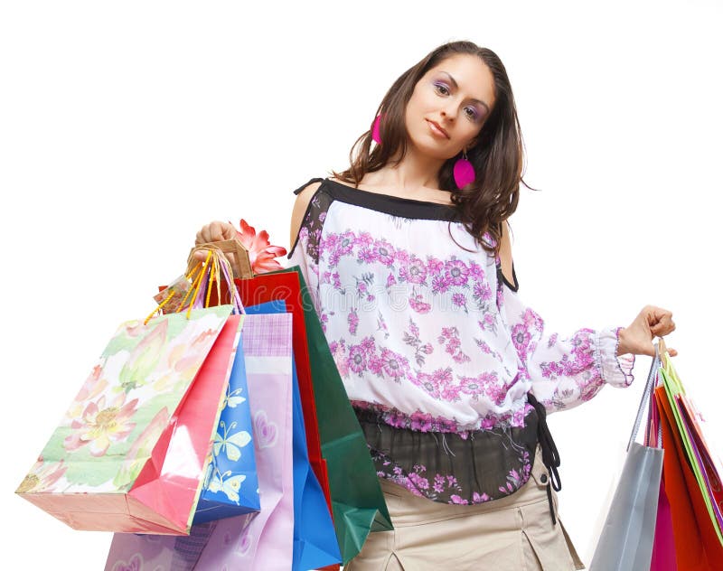 Shopping spree stock image. Image of brunette, face, isolated - 9035889