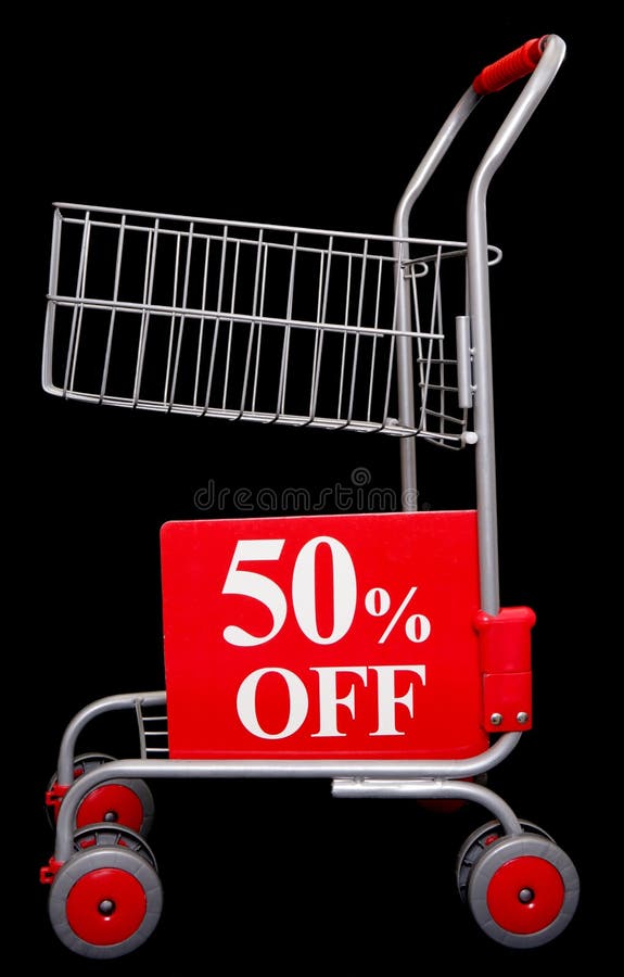 Shopping trolley with 50 percent off sign