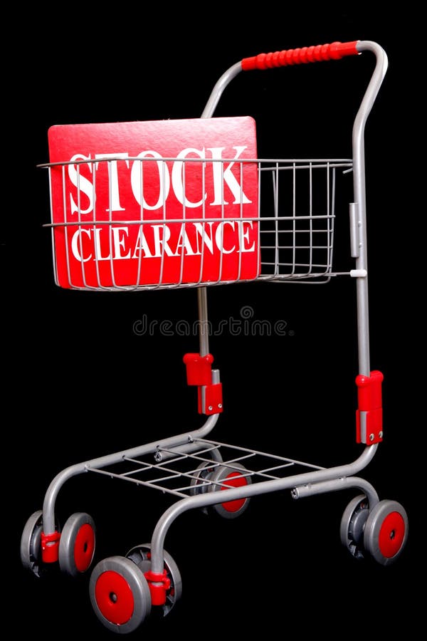 Shopping trolley with stock clearance sign