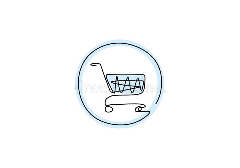 Shopping trolly icon in continuous line drawing on white background. Groceries shopping in the hypermarket concept. Vector single stock illustration