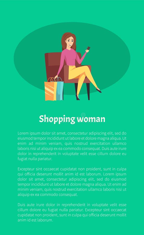 Shopping Woman Female Shopaholic with Mobile Phone vector illustration Shopping Woman Female Shopaholic with Mobile Phone vector illustration