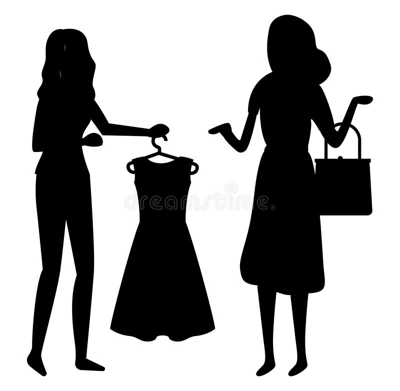 Shopping Woman in Shop Silhouette Black and White Stock Vector ...