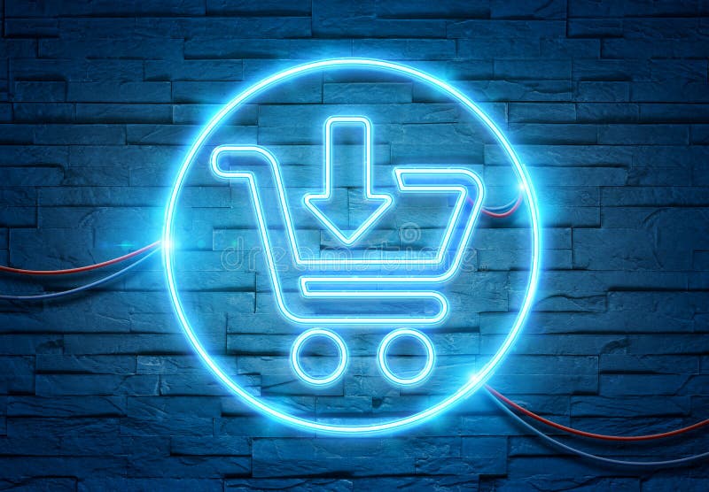 Shopping неон значок освещения в кирпичную стену с синим и розового светящиеся легким переводом 3d бесплатная иллюстрация