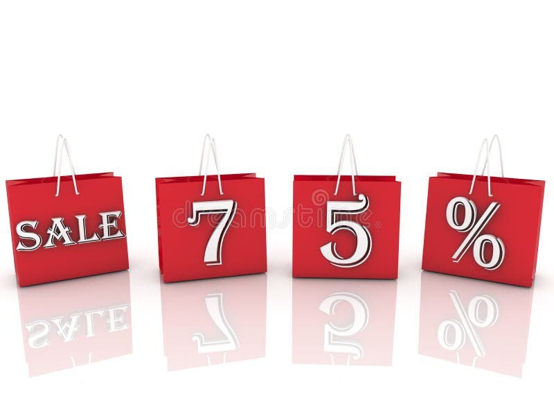 Shoppingpåsar med meddelandeförsäljning och 75 procent royaltyfri fotografi Shoppingpåsar med meddelandeförsäljning och 75 procent royaltyfri fotografi