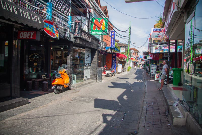 Shops at Kuta streets  editorial stock image Image of bike 