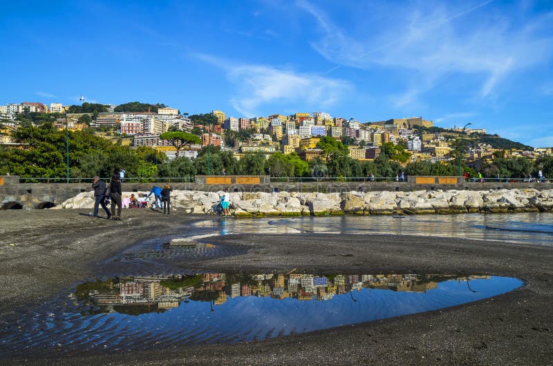 On the Shore of the Mediterranean Sea in Naples Stock Photo - Image of