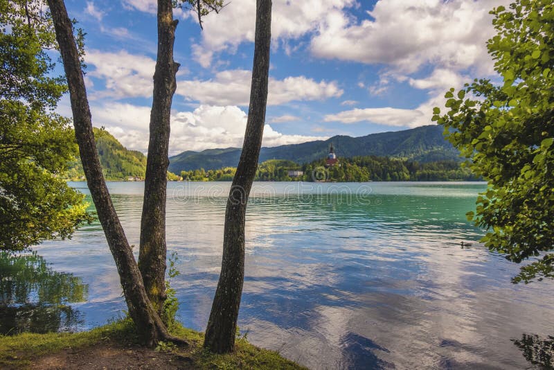 Shores of Bled lake in Slovenia royalty free stock photos Shores of Bled lake in Slovenia royalty free stock photos