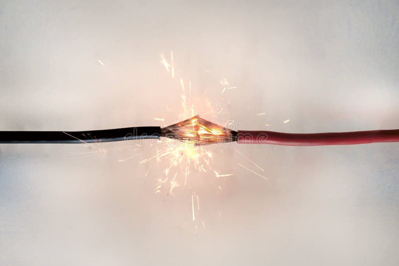 Short circuit of electrical wiring sparks molten wires