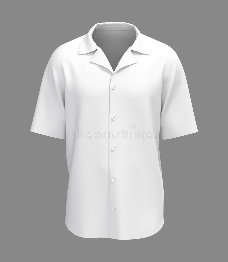 Blank Whiite Short-sleeve Camp Shirt Mockup in Front View Stock ...