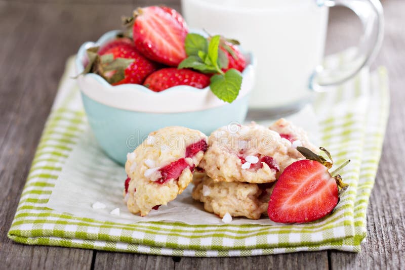Shortcake Cookies with Strawberries Stock Image Image of sugar
