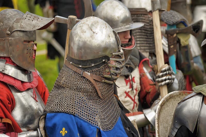 Shot of Advancing Army of Viking Warriors. Medieval Reenactment ...