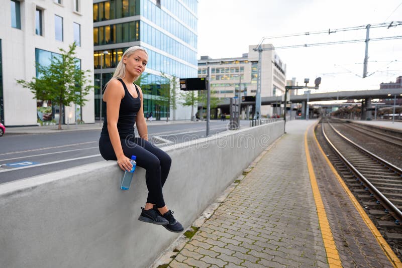 Shot of an attractive young woman resting during her workout stock images Shot of an attractive young woman resting during her workout stock images