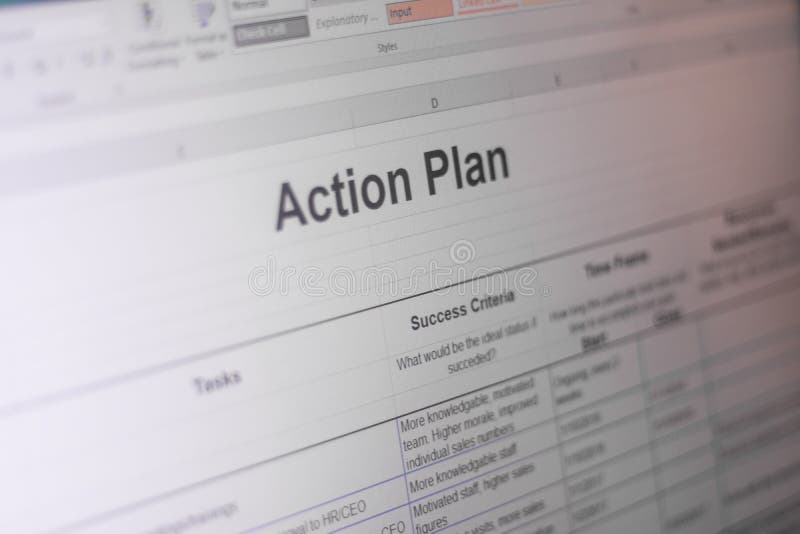 Shot of an Excel Sheet on Computer Screen Showing Business Action Plan