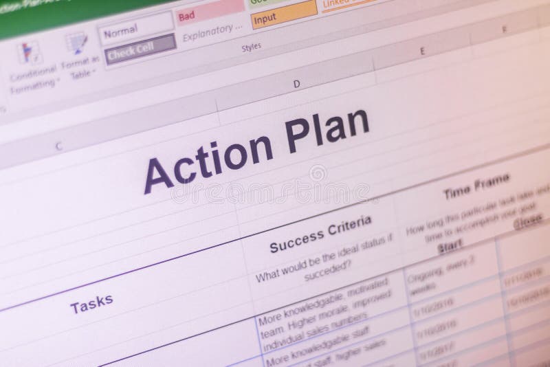 Shot of an Excel Sheet on Computer Screen Showing Business Action Plan
