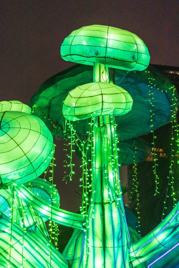 Shot of an illuminated outdoor installations. Concept stock photos