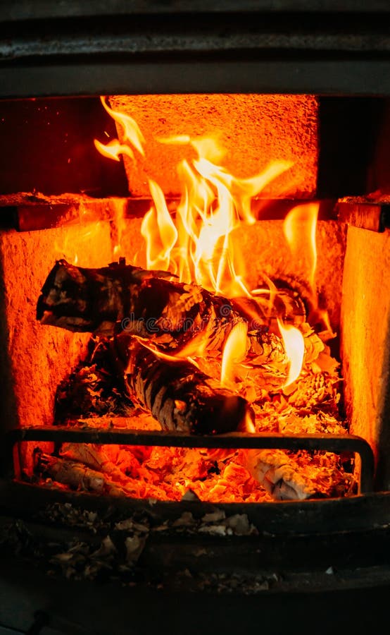 Logs of Wood Burning in the Fireplace in the House. Stock Photo Image of fireplace, shot