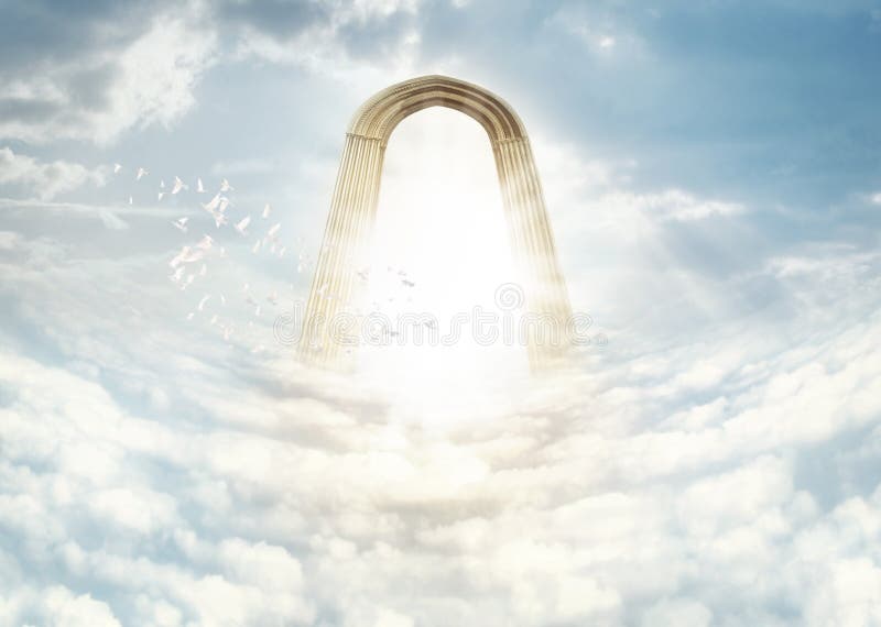 Heaven in the Heavens. Shot of the Pearly Gates Above the Clouds. Stock