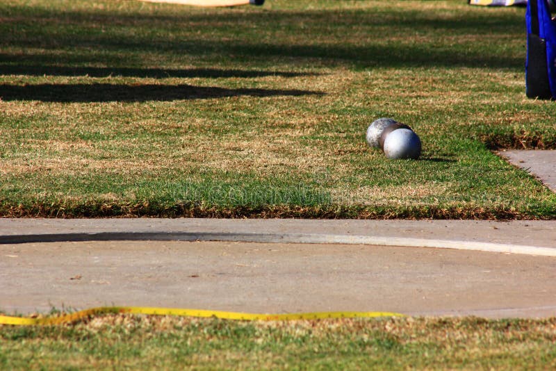 Shot Put Balls Near the Throwing Ring Stock Image Image of balls
