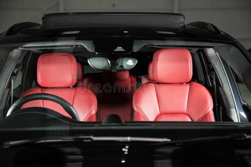 Shot of Red Leather Seats of SUV Car Stock Photo Image of vehicle, automobile 184758862