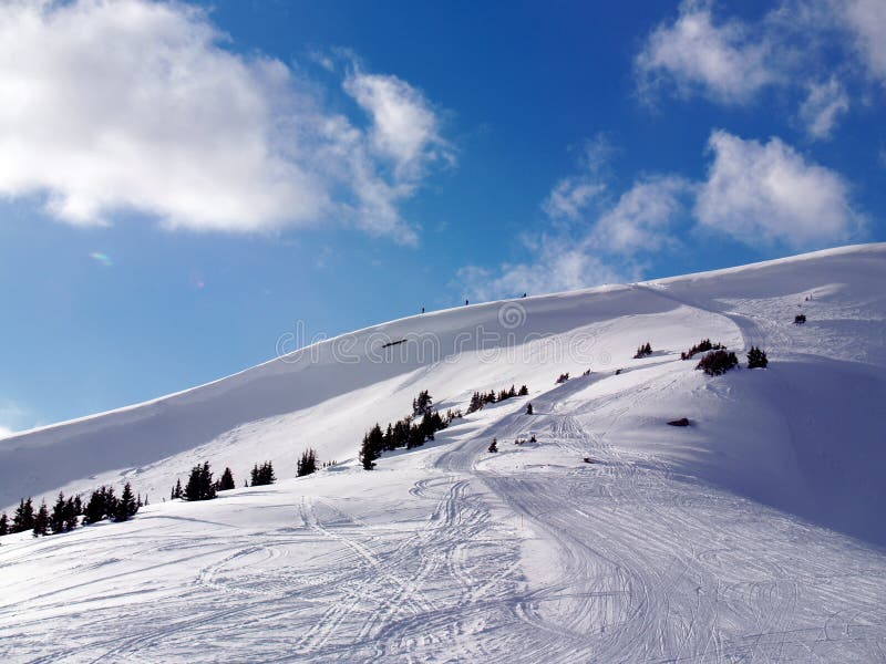 Shot of snowy slopes of Vail ski resort in Colorado