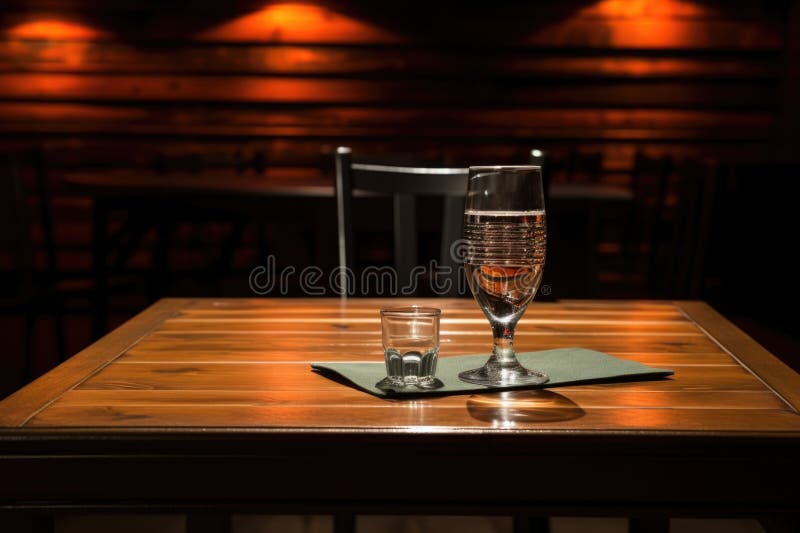 O masă cu microfon fără fir și un pahar cu apă stock photography