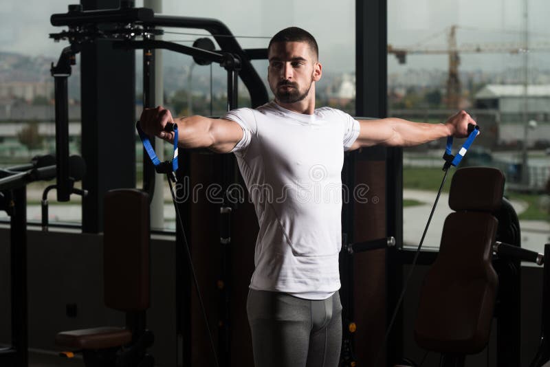 Shoulder Exercise with Pull Rope Elastic Cable Stock Image - Image