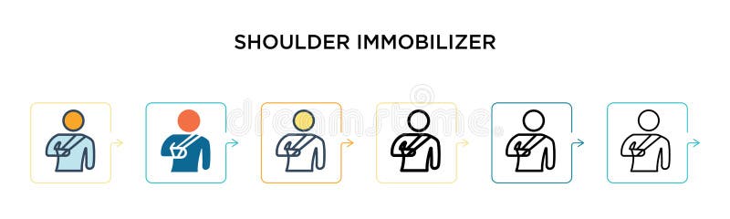 Shoulder immobilizer vector icon in 6 different modern styles. Black, two colored shoulder immobilizer icons designed in filled vector illustration