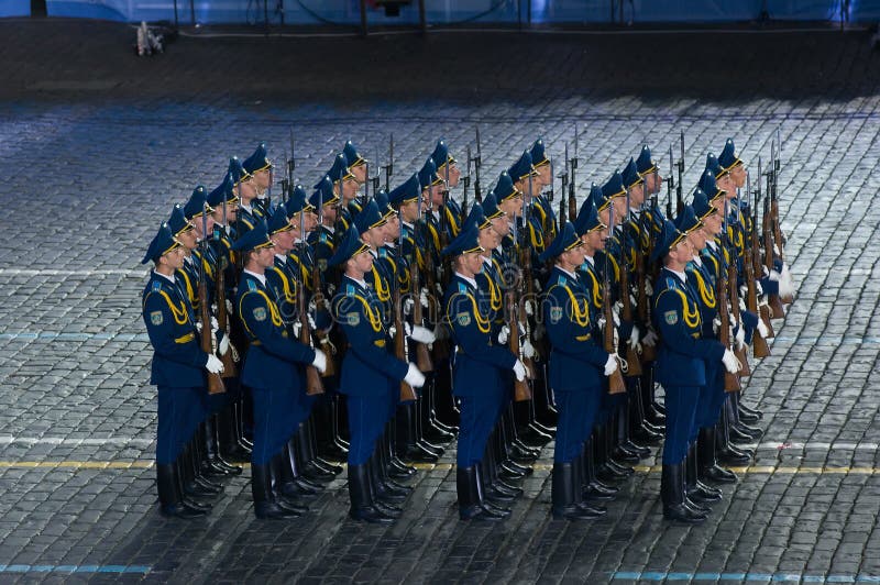 MOSCOW - SEPTEMBER 9: Honor Guard Armed Forces of the Republic of Belarus at the Military Music Festival Spasskaya Tower on September 9, 2013 in Moscow, Russia. MOSCOW - SEPTEMBER 9: Honor Guard Armed Forces of the Republic of Belarus at the Military Music Festival Spasskaya Tower on September 9, 2013 in Moscow, Russia.