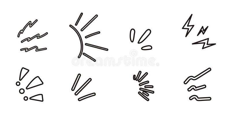 Shout line outline abstract sound effect symbols set stock illustration