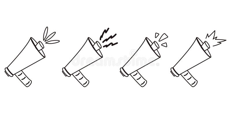 Shout line outline megaphone icon set with sound effects royalty free illustration