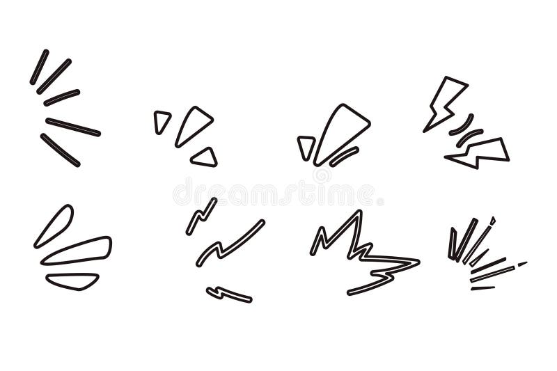 Shout line outline sound burst marks and accent symbols stock illustration