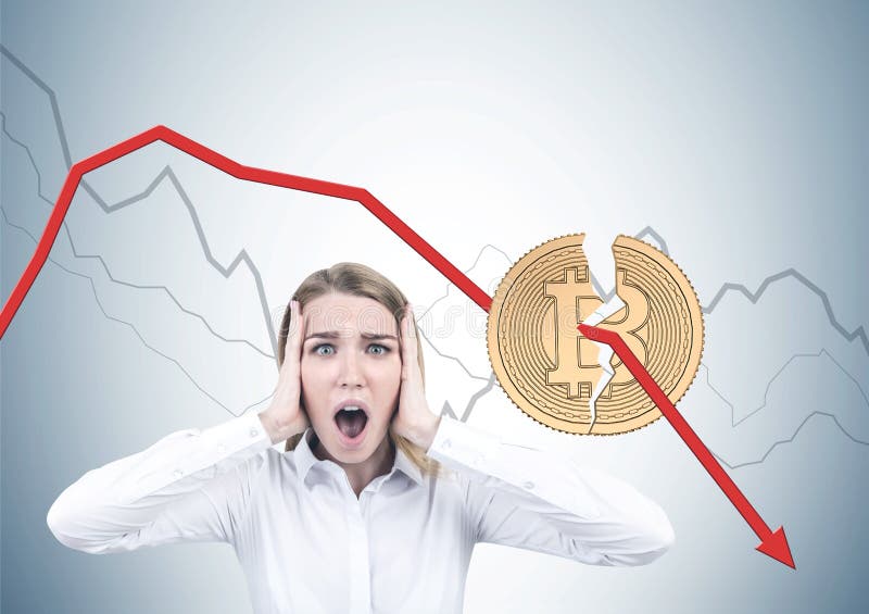 Shouting blonde businesswoman, bitcoin crisis stock images Shouting blonde businesswoman, bitcoin crisis stock images