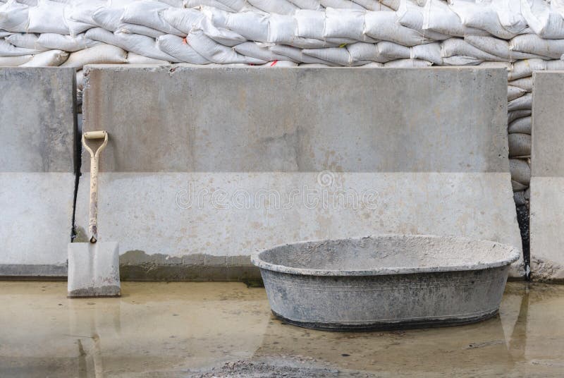 Shovel with Concrete Mixing Container Stock Image Image of concrete