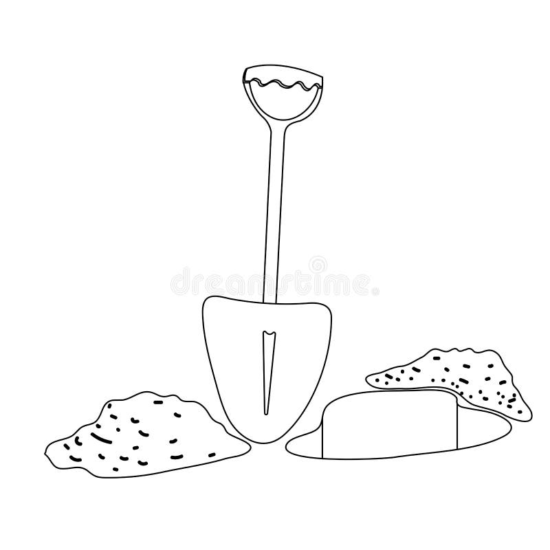 Shovel Digging Pit Near the Sand Heaps Stock Illustration