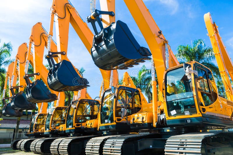 Vehicle fleet with construction machinery of building or mining company. Vehicle fleet with construction machinery of building or mining company