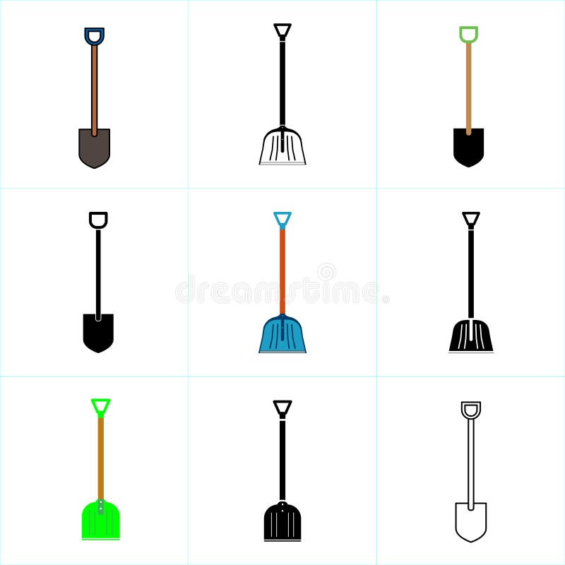 Shovel Set Icon Vector Design Template. Editable Stroke. Shovel Set Icon. Gardening Concept
