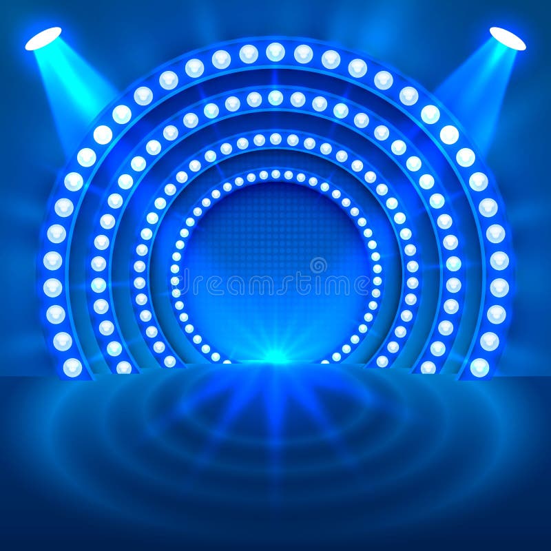 Show light podium blue background. royalty free illustration