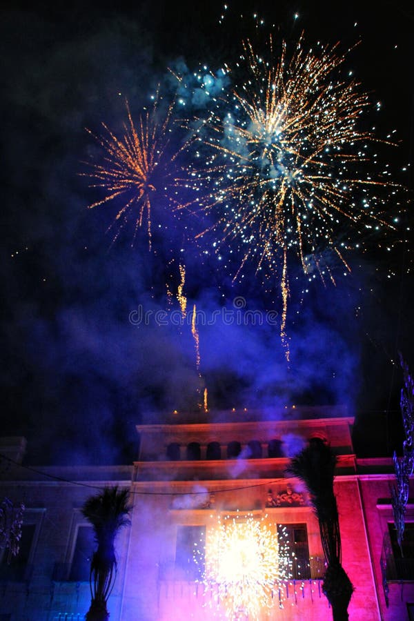 Show of Lights and Fireworks in Elche Stock Photo Image of landscape