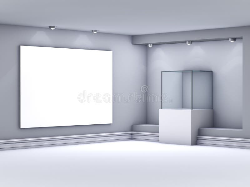 Showcase with lightbox for exhibit in gallery royalty free illustration