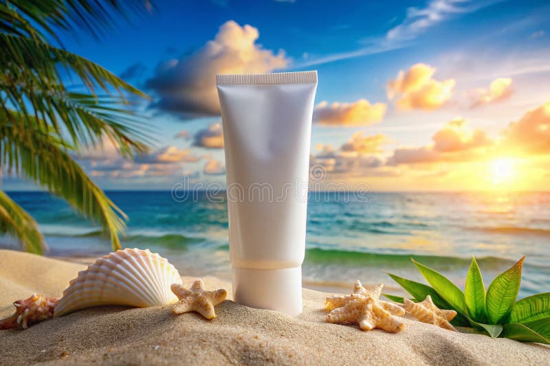 Protect Your Skin on the Beach This Summer with a Premium SPF Tube A Stunning Mockup for Skincare vector illustration