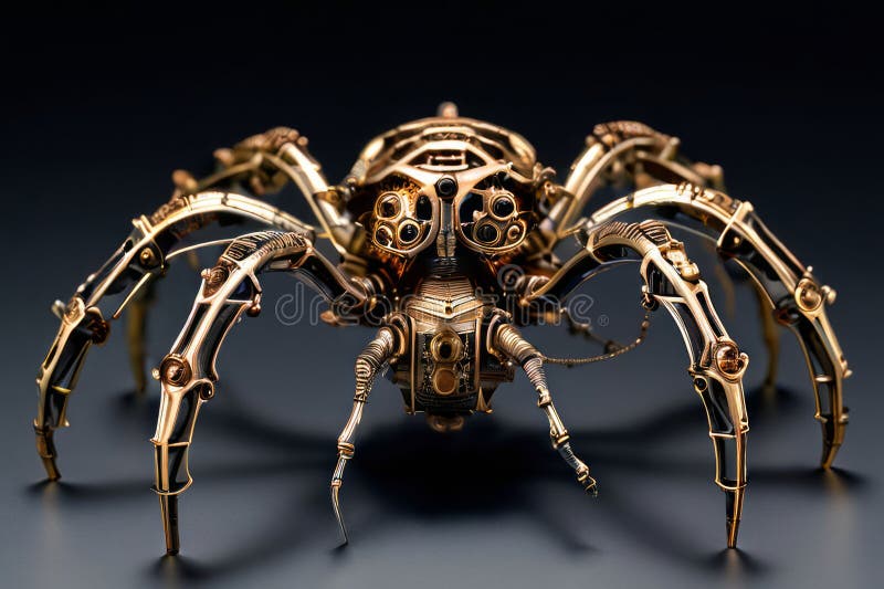 Mechanical spider a detailed brass mechanical spider stock illustration
