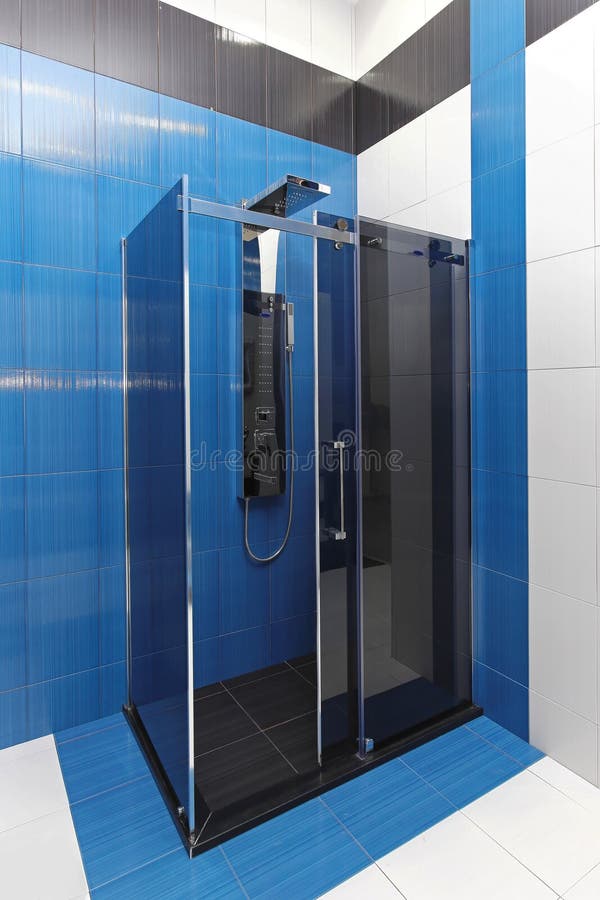 Shower cabin stock image. Image of blue, tiles, indoors 37530235