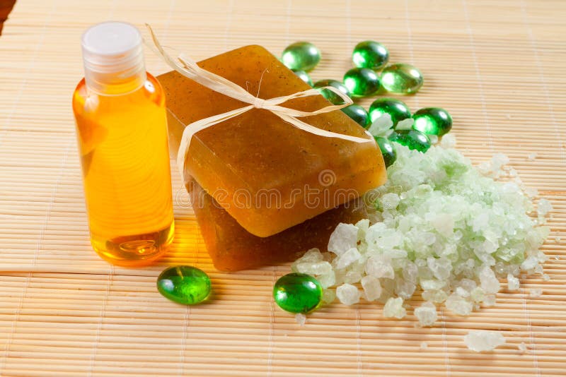 Shower gel on a bamboo mat stock image. Image of copy 89791155